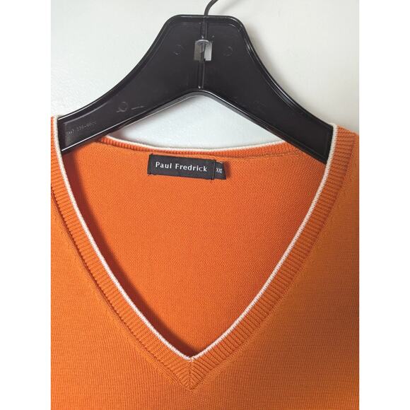 Paul Fredrick Mens V-Neck Sweater Size XXLT Tall Orange White Supima Cotton - Picture 3 of 10